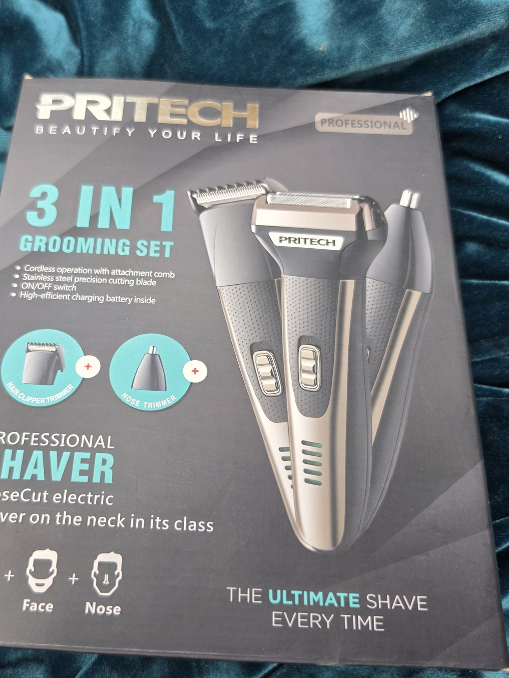Pritech 3-in-1 Men’s Grooming Set — Silver & Black